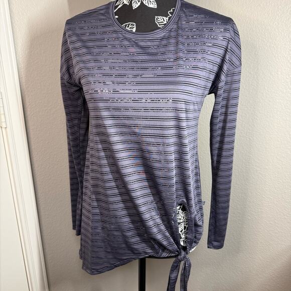 Lululemon Sheer Striped Purple Tie Front Long Sleeve Yoga Top - Picture 3 of 7